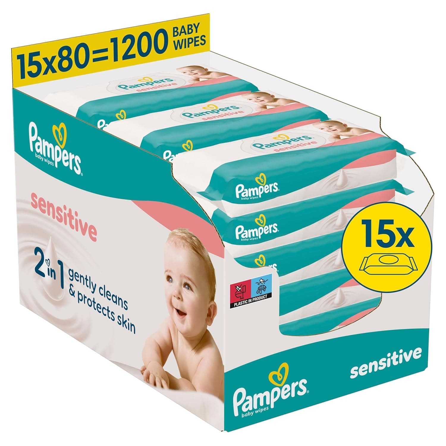 Pampers Sensitive Baby-Feuchttücher – 1200 Stück im 15er-Vorratspack